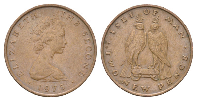 Остров Мэн 2 пенса 1975 птица, Елизавета II (1952-2022) KM 34 бронза 4703-1034