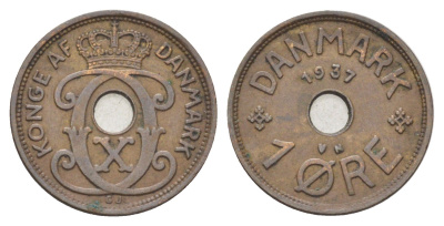 Дания 1 эре 1937 N, Кристиан X (1912-1947) KM 826 бронза 4701-615