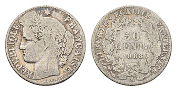 Франция 50 сантимов 1888 A KM 834 серебро 4169-1147