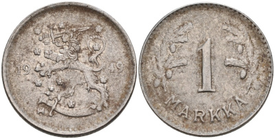 ФИНЛЯНДИЯ 1 МАРКА 1949 H KM 30b железо 4563-711