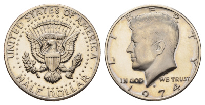 США 1/2 доллара (50 центов) 1974 S, Джон Кеннеди KM 202b медь плакированная медно-никелем PROOF 1525-141