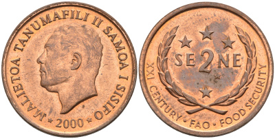 Самоа 2 сене 2000 Малиетоа Танумафили II, FAO KM 122 бронза 4381-919