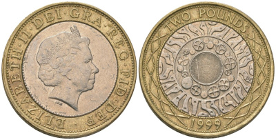 Великобритания 2 фунта 1999 Елизавета II (1952-2022) KM 994 биметалл 4606-1226