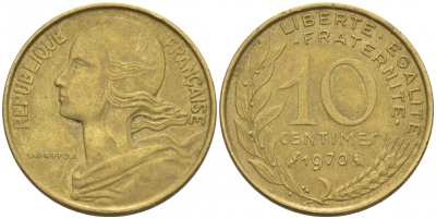 ФРАНЦИЯ 10 САНТИМОВ 1970 ТИП MARIANNE KM 929 медь алюминий никель 3309-1053
