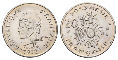 Французская Полинезия 20 франков 1972 KM 9 никель UNC 177-1015