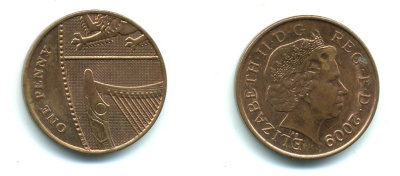 Великобритания 1 пенни 2009 Елизавета II (1952-2022) KM 1107, Spink B6 сталь плакированная медью 540-234