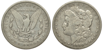 США 1 доллар 1880 Морган доллар KM 110 серебро 413-344