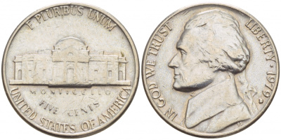 США 5 ЦЕНТОВ 1979 D ДЖЕФФЕРСОН KM А192 медно-никель 4546-1152