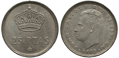 Испания 25 песет 1975 (79) Хуан Карлос I (1975-2014) KM 808 медно-никель 186-1033