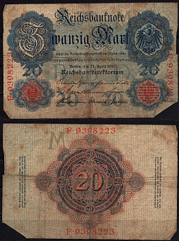 Германия 20 марок 1910 Pick 40 b бумага 6293-31-3-2