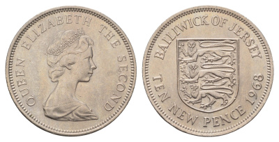Джерси 10 пенсов 1968 Елизавета II (1952-2022) KM 33 медно-никель UNC 4634-423