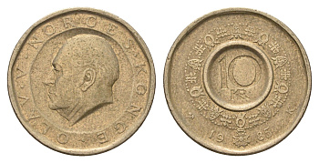 Норвегия 10 крон 1985 Улаф V (1957-1991) KM 427 никель латунь 4703-323