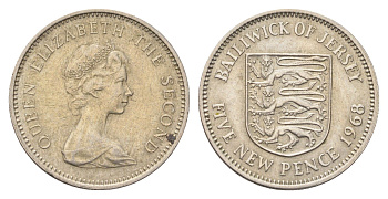 Джерси 5 новых пенсов 1968 герб, Елизавета II (1952-2022) KM 32 медно-никель 4703-1051
