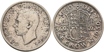 Великобритания 1/2 кроны 1950 Георг VI (1936-1952) KM 879, Spink 4106 медно-никель    4599-734