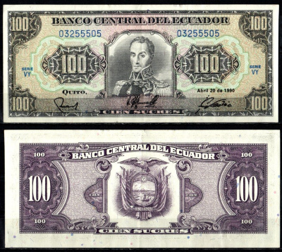 Эквадор 100 сукре 1990 Pick 123 1990(4) бумага 7547-79-4-1