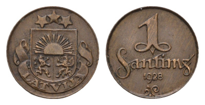 Латвия 1 сантим 1928 KM 1 бронза 4655-1127