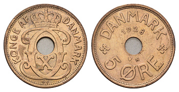 Дания 5 эре 1928 N, Кристиан X (1912-1947) KM 828 бронза 4700-823