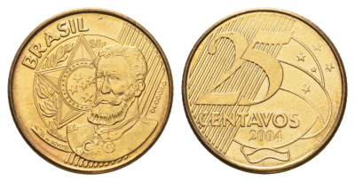 Бразилия 25 сентаво 2004 KM 650 сталь плакированная латунью UNC 4688-153
