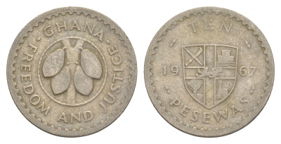 Гана 10 песев 1967 KM 16 медно-никель 4642-127