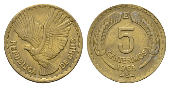 Чили 5 сентесимо 1965 KM 190 алюминиевая бронза 4688-251