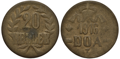 НЕМЕЦКАЯ АФРИКА 20 ГЕЛЛЕРОВ 1916 DOA T бронза 413-3634