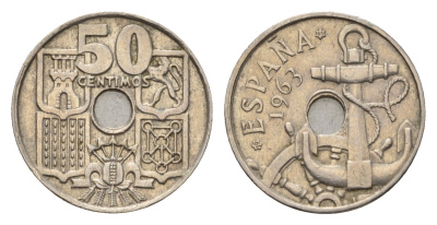 Испания 50 сентимо 1963 (65) Франсиско Франко (1939-1975) KM 777 медно-никель 4702-253