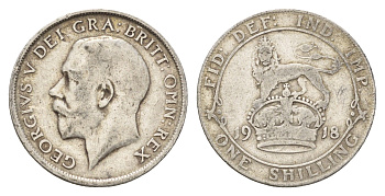 Великобритания 1 шиллинг 1918 Георг V (1910-1936) KM 816, Spink 4013 серебро 60-1032