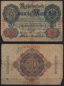 Германия 20 марок 1910 Pick 40 b бумага 6293-38-3-1