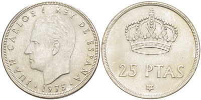 Испания 25 песет 1975 (76) Хуан Карлос I (1975-2014) KM 808 медно-никель XF4185-813