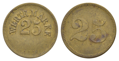 Германия игровой жетон 25 пфеннигов ND без отметки латунь 4638-156