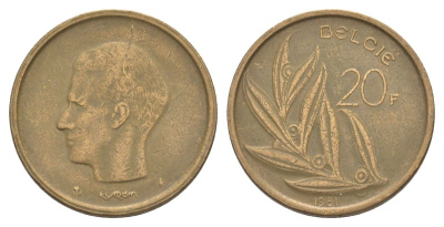 Бельгия 20 франков 1981 Belgie, Бодуэн I (1951-1993) KM 160 никель бронза 4629-522