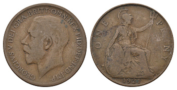 Великобритания 1 пенни 1921 Георг V (1910-1936) KM 810, Spink 4051 бронза 4692-715