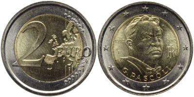 Италия 2 евро 2012 100 лет со дня смерти Джовани Пасколи KM 355 биметалл UNC 38-744
