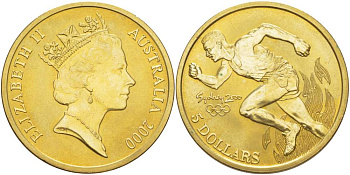 Австралия 5 долларов 2000 (1997) XXVII летние Олимпийские игры 2000 года в Сиднее, бег, буклет KM 356 алюминиевая бронза  UNC  1181-1-14
