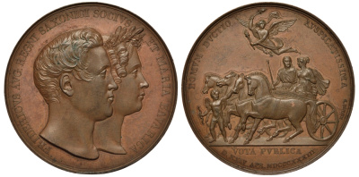 САКСОНИЯ МЕДАЛЬ 1833 ВЪЕЗД НА КОЛЕСНИЦЕ, 45,7 гр, 46 мм бронза 1082-7-21