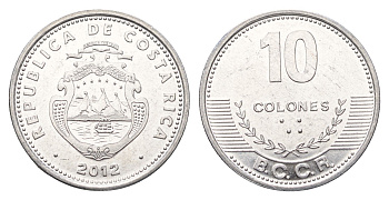 Коста-Рика 10 колонов 2012 KM 228b алюминий UNC 4698-513
