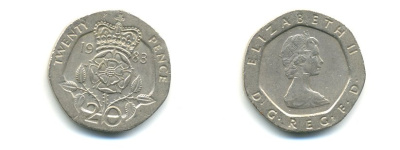 Великобритания 20 пенсов 1983 Елизавета II (1952-2022) KM 931, Spink 4230 (G1) медно-никель 59-346