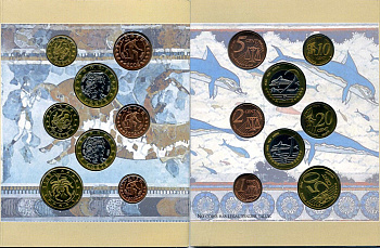 Остров Крит набор из 8 монет 2004 1 евроцент-2 евро, европробники, в оригинальном буклете UNC 00-00