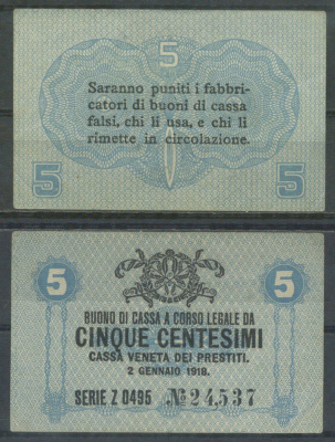 Италия 5 чентезимо 1918 	Венецианский ссудный банк Pick M1 бумага aUNC 7554-1-2-1
