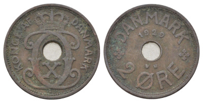 Дания 2 эре 1929 N, Кристиан X (1912-1947) KM 827 бронза 4701-755