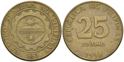 Филиппины 25 сентимо 1998  KM 271 латунь    4115-423