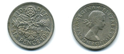 Великобритания 6 пенсов 1957 Елизавета II (1952-2022) KM 903, Spink 4149 медно-никель 4110-1724