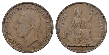 Великобритания 1 пенни 1939 Георг VI (1936-1952) КМ 845, Spink 4114 бронза 4117-1226