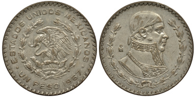 Мексика 1 песо 1967 Хосе Мария Морелос KM 459 серебро 74-821