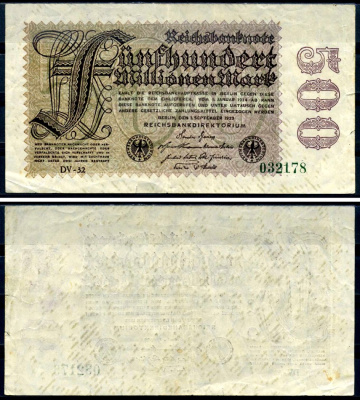 Германия 500000000 марок 1923 1 сентября 1923 Pick 110 d бумага 7552-73-1-2
