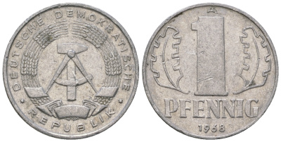 ГДР 1 пфенниг 1968 А КМ 8.1 алюминий 3458-313
