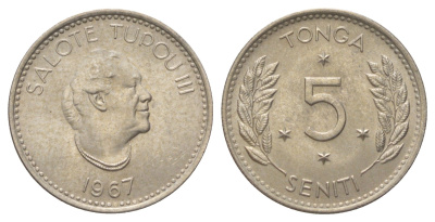 Тонга 5 сенити 1967 Салоте Тупоу III (1900-1965) KM 6 медно-никель UNC 4625-117