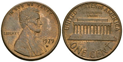 США 1 цент 1979 D, Линкольн KM 201 медь цинк 4136-161