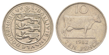 Гернси 10 пенсов 1982 Гернсийская корова KM 30 медно-никель 4692-1013