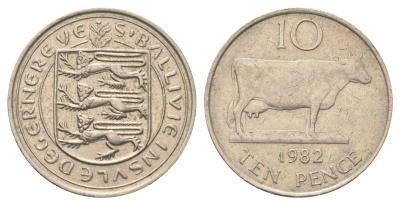 Гернси 10 пенсов 1982 Гернсийская корова KM 30 медно-никель 4692-1013